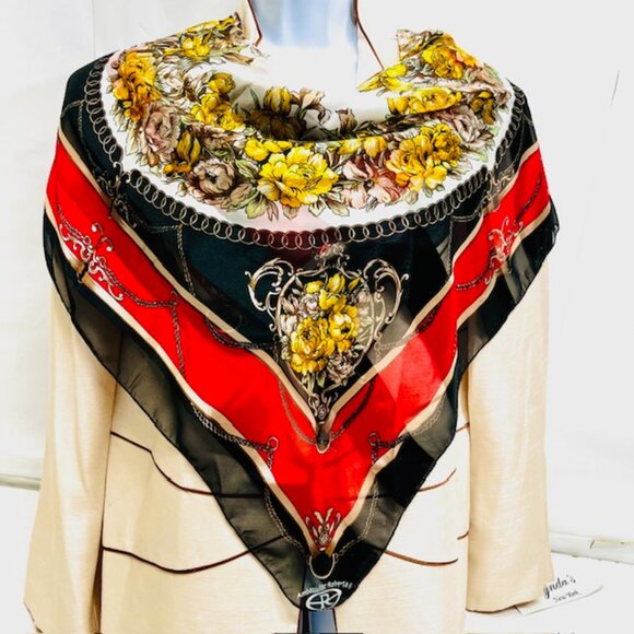 #49 Vintage Embassador Roberta ,  100% silk satin & chiffon, red black ivery(49 - Picture 3 of 9